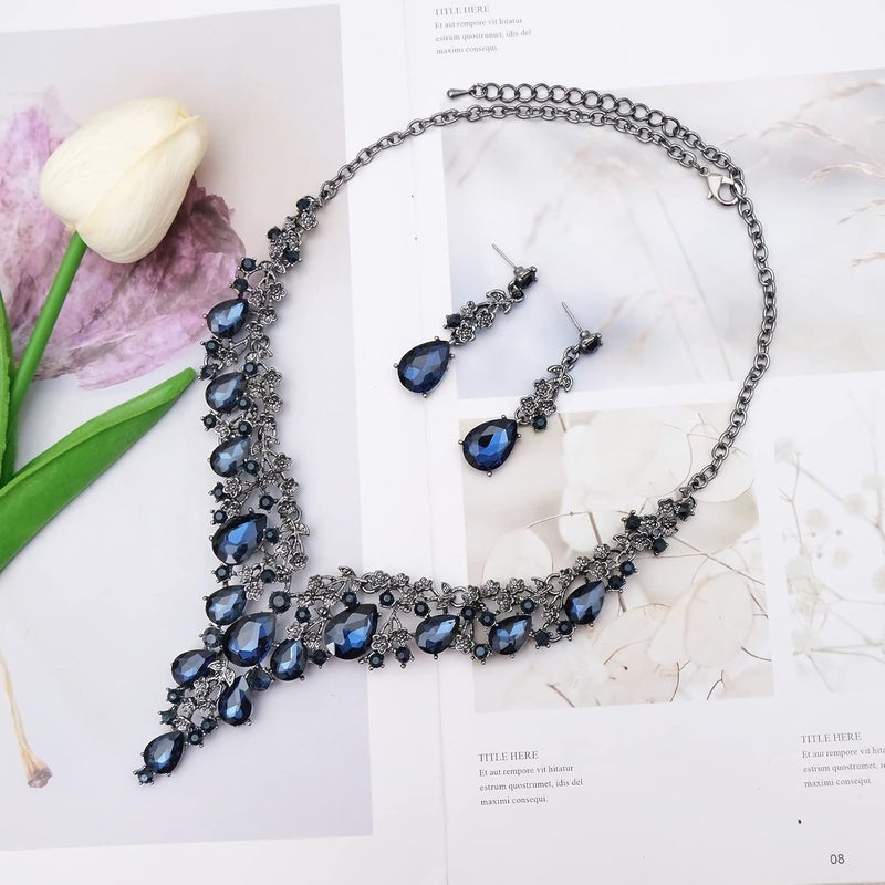CSY Elegant Crystal Costume Jewelry Sets Flower Bridal Necklace Earrings Stretch Bangle Set for Bride Bridesmaid Wedding Dress Accessories - Image 4